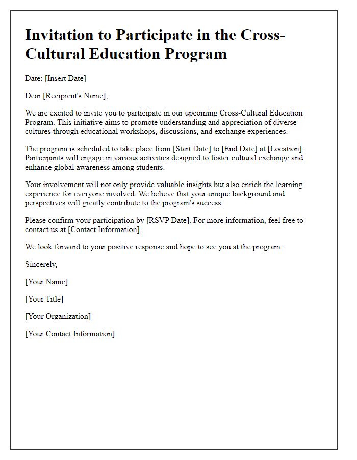 Letter template of cross-cultural education program