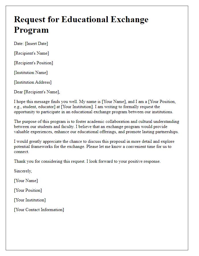 Letter template of educational exchange program request