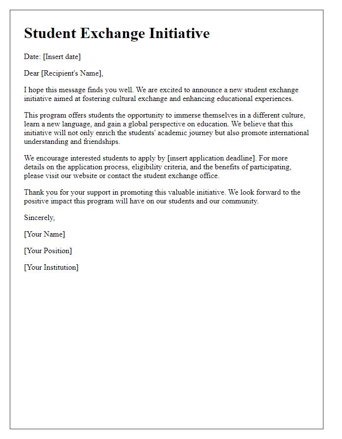 Letter template of student exchange initiative