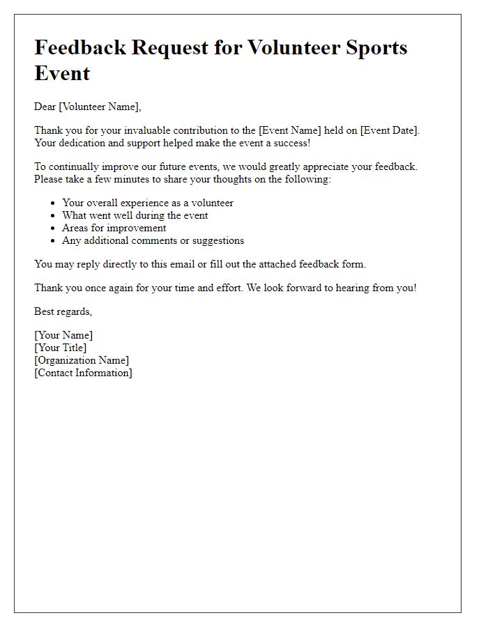 Letter template of volunteer sports event feedback request