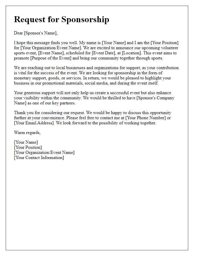 Letter template of volunteer sports event sponsorship request