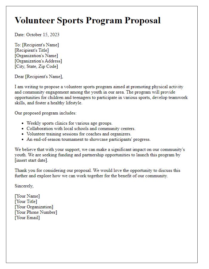 Letter template of volunteer sports program proposal