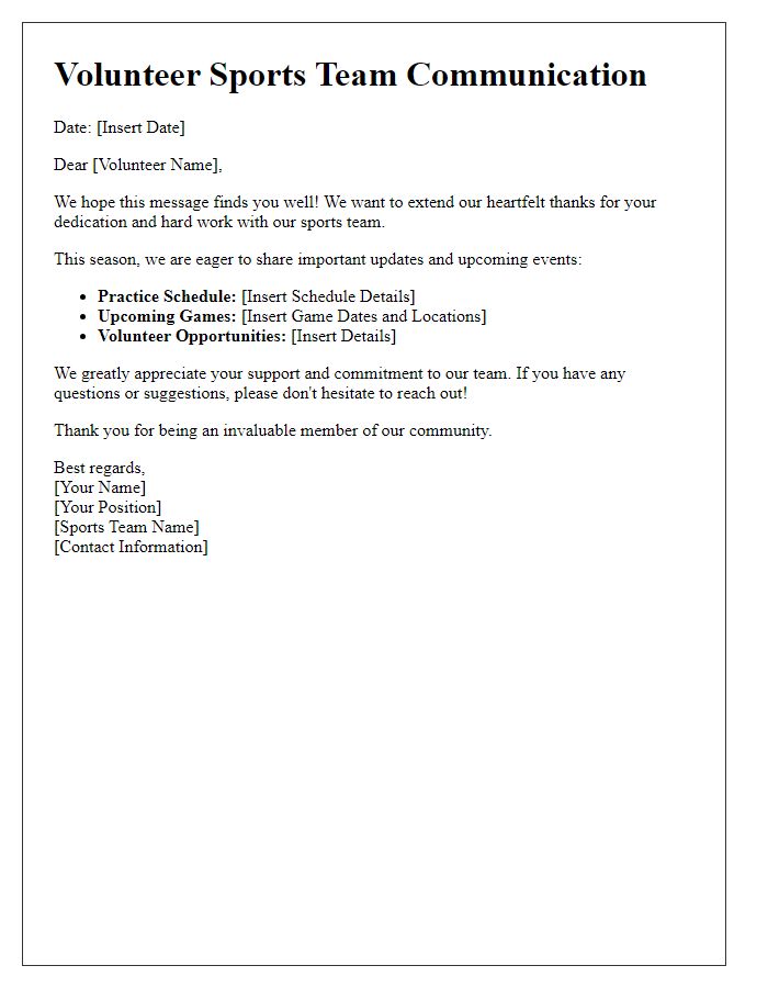 Letter template of volunteer sports team communication