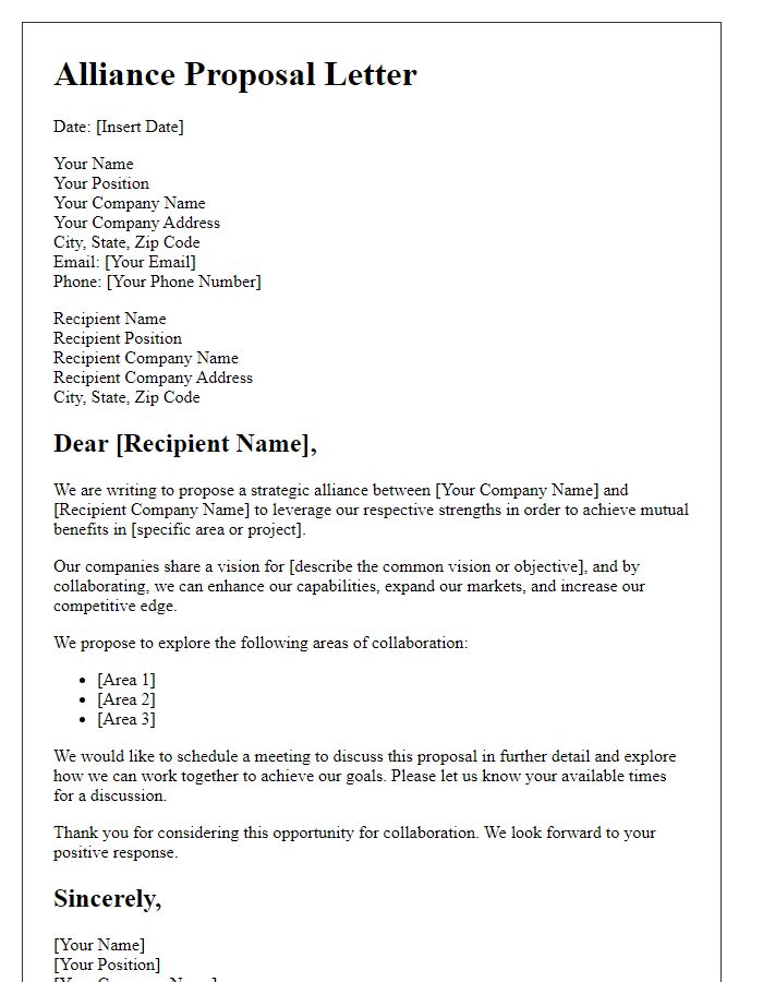 Letter template of alliance proposal for multinational teamwork.