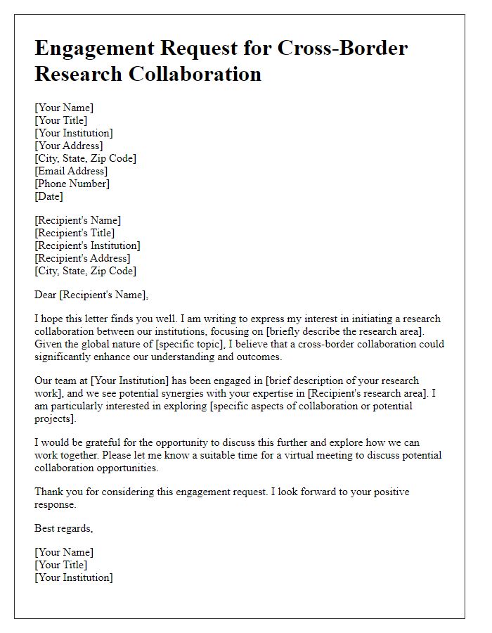 Letter template of engagement request for cross-border research collaboration.