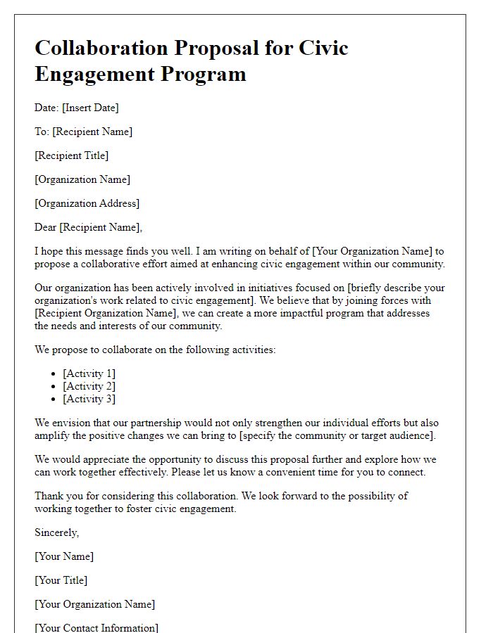 Letter template of collaboration proposal for the civic engagement program.