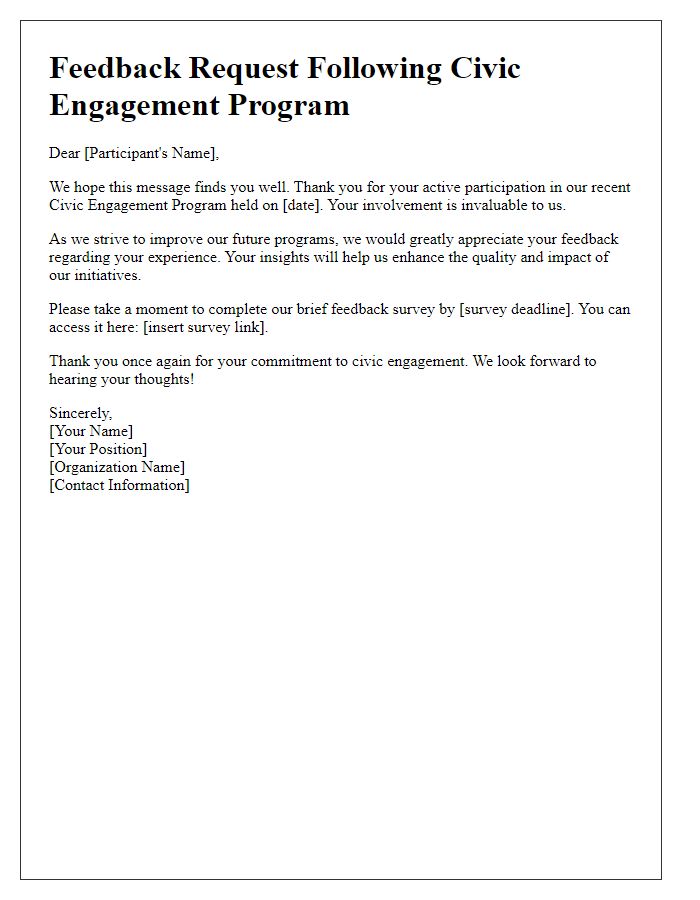 Letter template of feedback request after the civic engagement program.