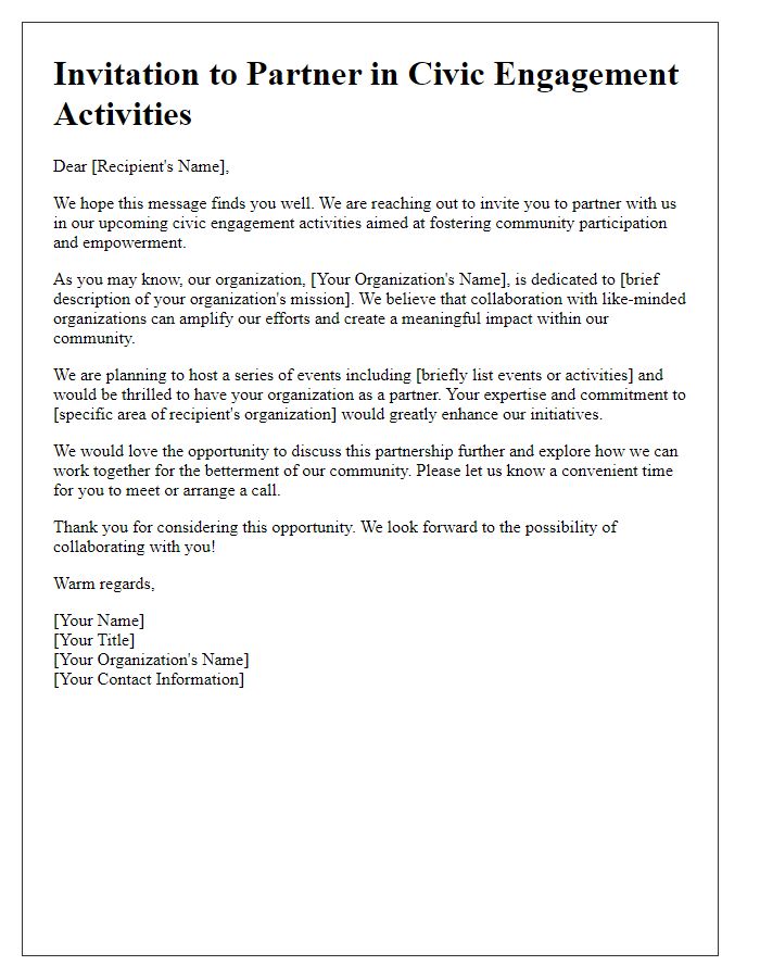 Letter template of partnership invitation for civic engagement activities.