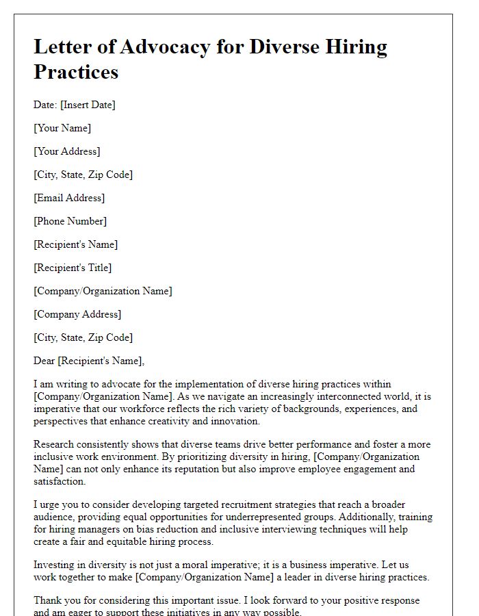 Letter template of advocacy for diverse hiring practices