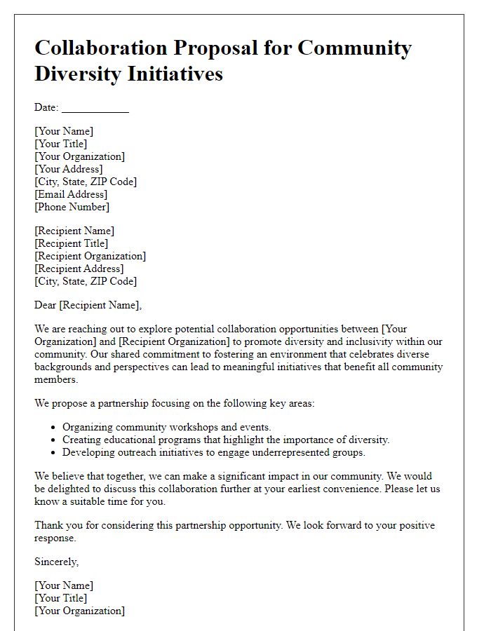 Letter template of collaboration for community diversity initiatives