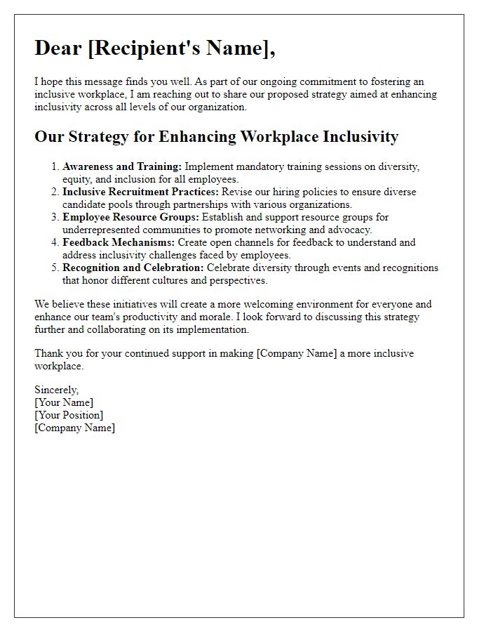 Letter template of strategy for enhancing workplace inclusivity