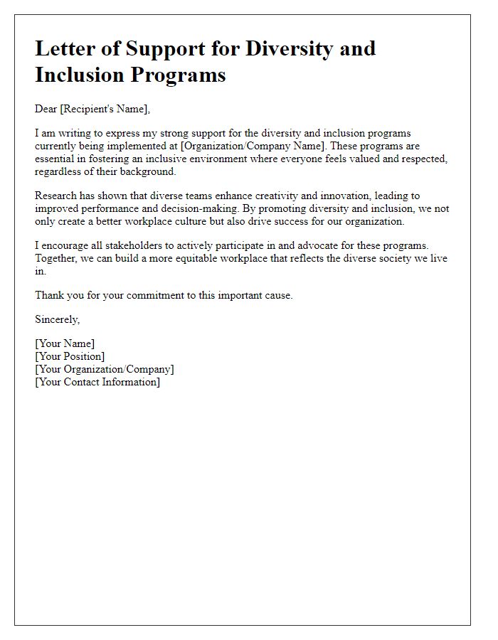 Letter template of support for diversity and inclusion programs