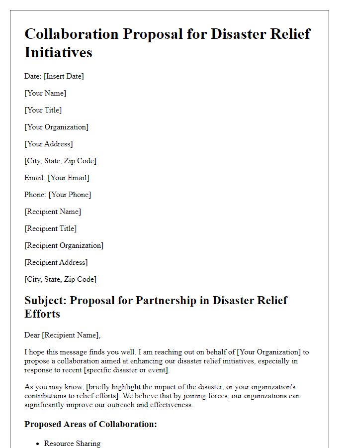 Letter template of collaboration proposal for disaster relief initiatives