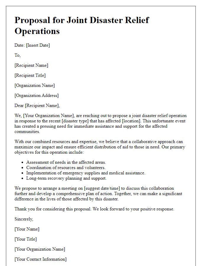 Letter template of proposal for joint disaster relief operations