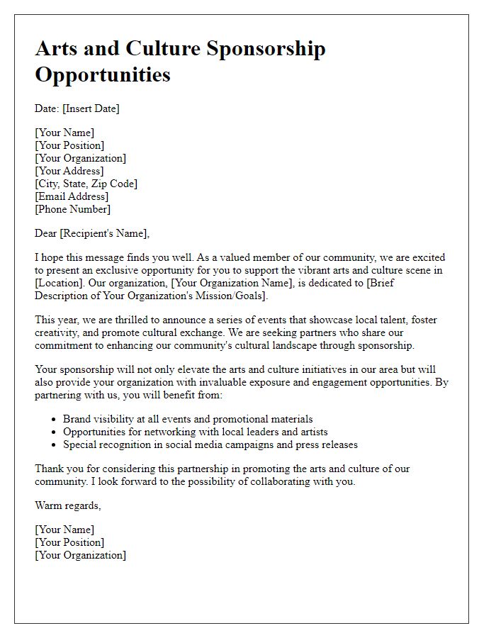 Letter template of promotion for arts and culture sponsorship opportunities