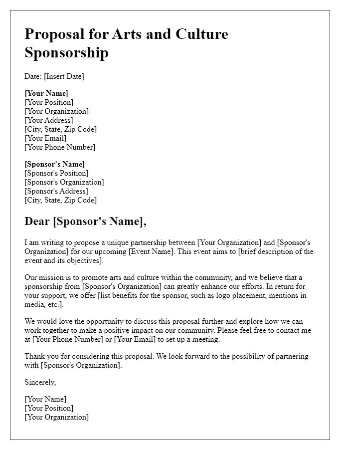 Letter template of proposal for arts and culture sponsorship