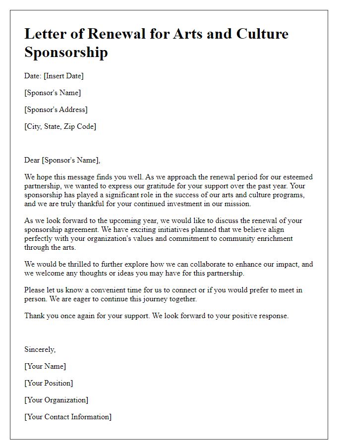 Letter template of renewal for arts and culture sponsorship