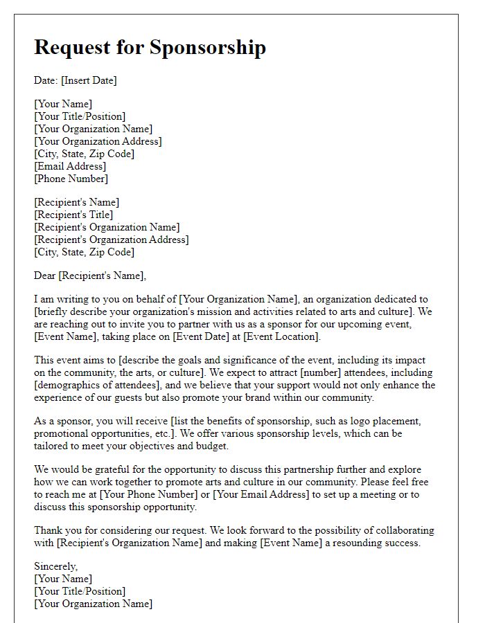 Letter template of request for arts and culture sponsorship