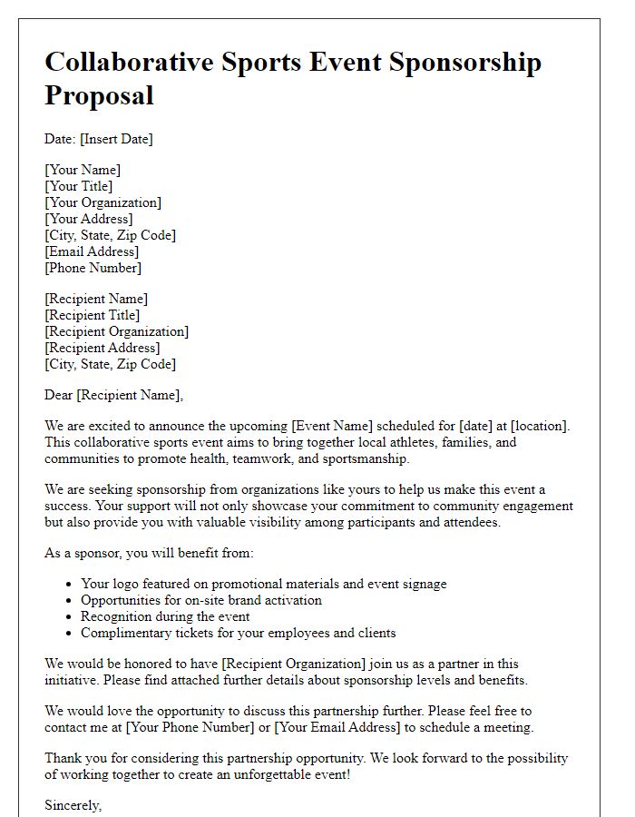 Letter template of Collaborative Sports Event Sponsorship