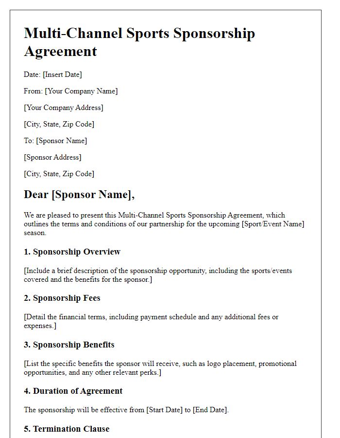 Letter template of Multi-Channel Sports Sponsorship Agreement