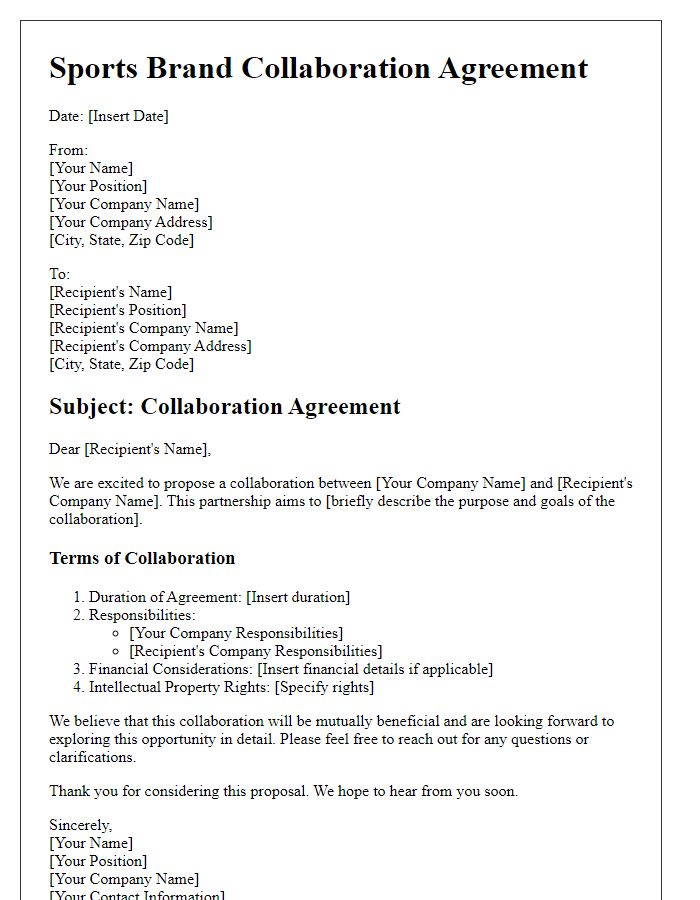 Letter template of Sports Brand Collaboration Agreement