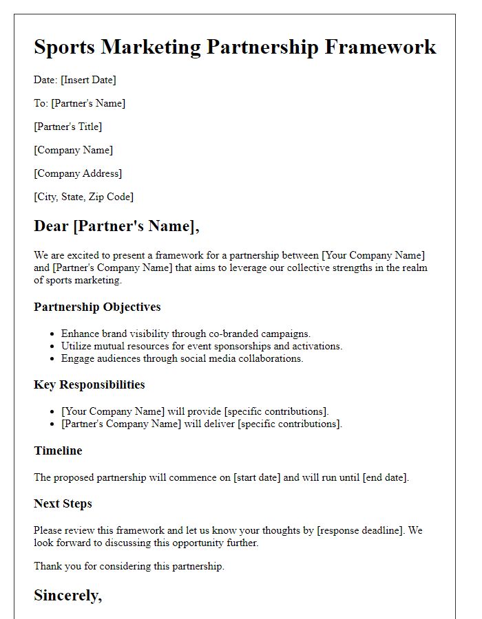 Letter template of Sports Marketing Partnership Framework