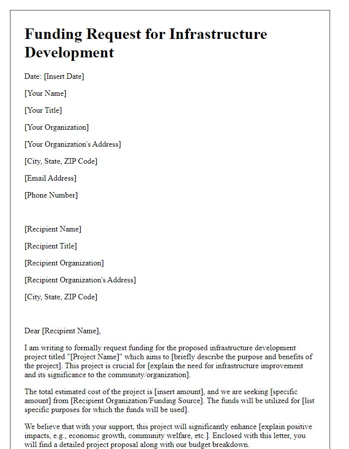 Letter template of funding request for infrastructure development