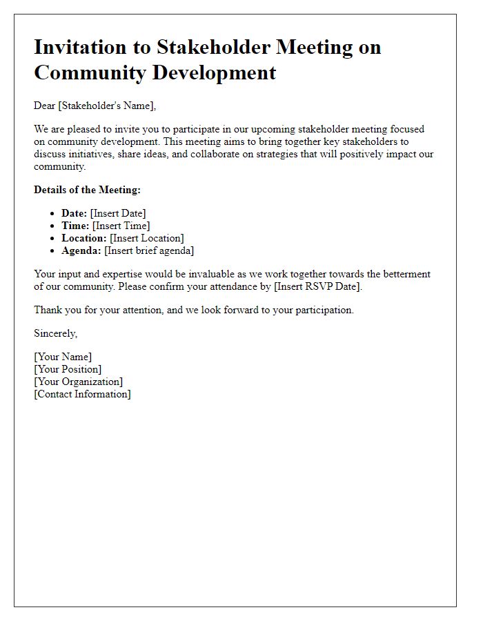 Letter template of invitation for stakeholder meeting on community development