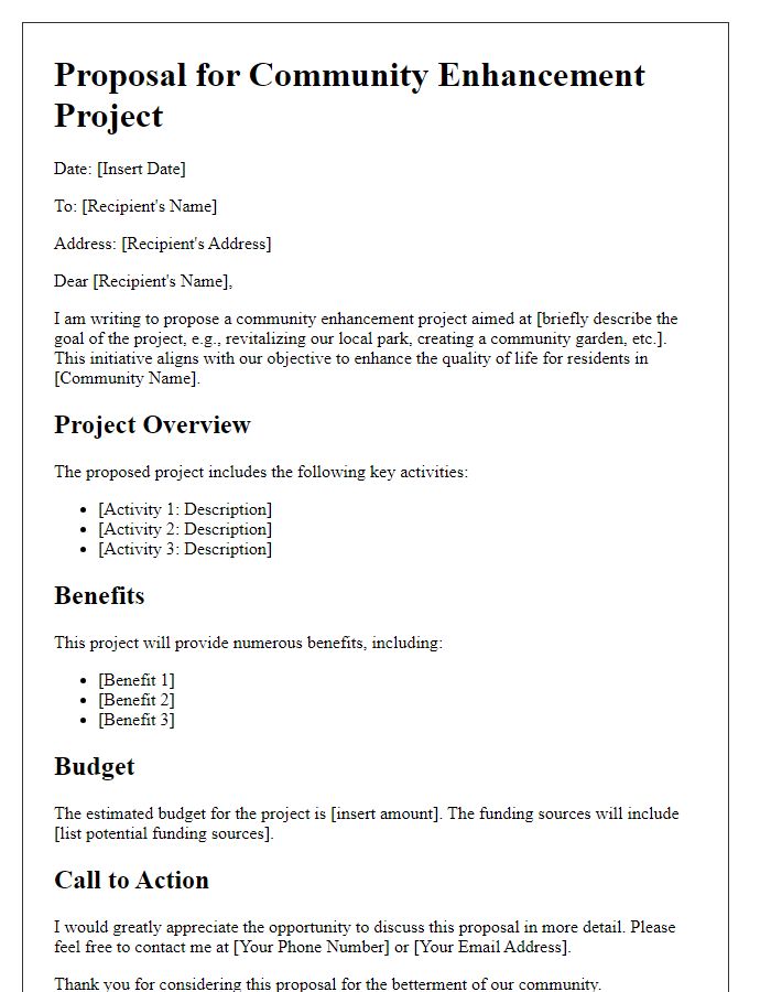 Letter template of proposal for community enhancement project