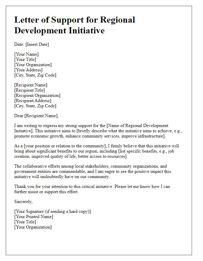 Letter template of support for regional development initiative