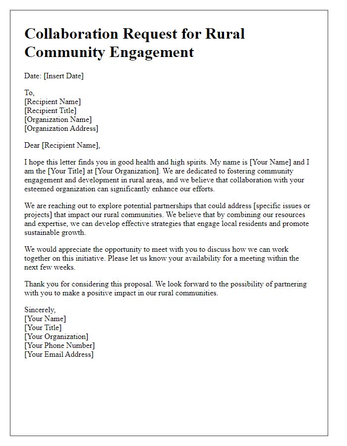 Letter template of collaboration request for rural community engagement.