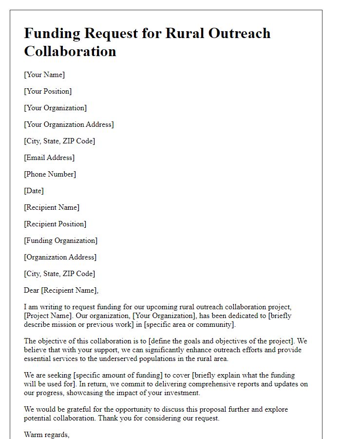 Letter template of funding request for rural outreach collaboration.