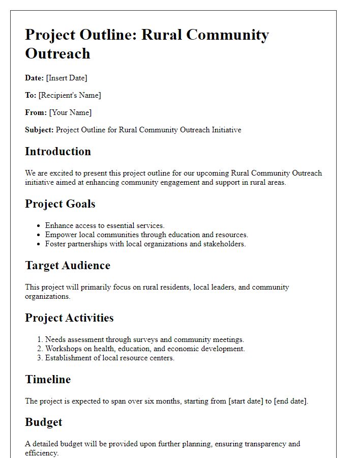 Letter template of project outline for rural community outreach.