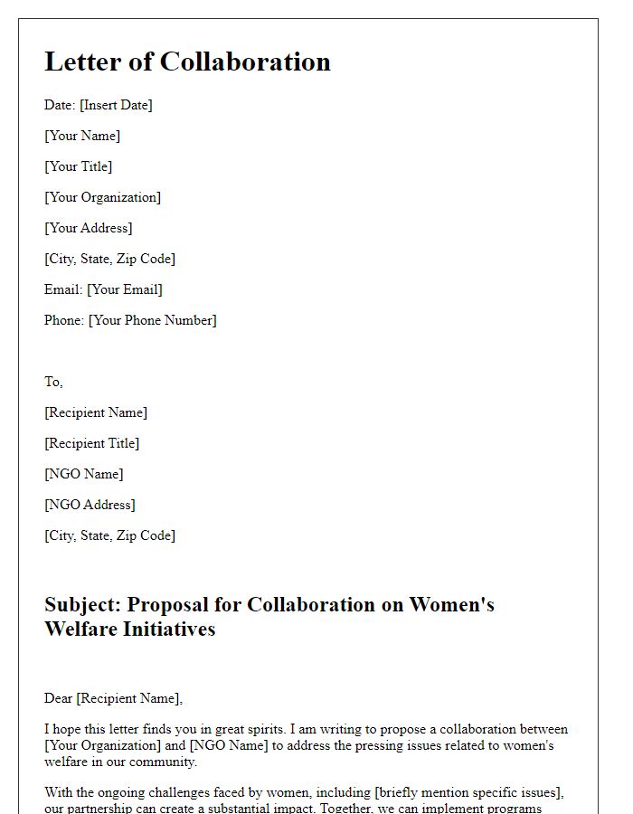 Letter template of Collaborating with Local NGOs for Women's Welfare