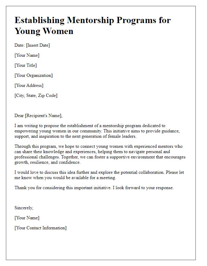 Letter template of Establishing Mentorship Programs for Young Women