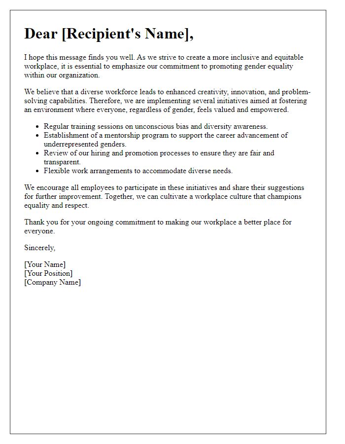 Letter template of Promoting Gender Equality in the Workplace