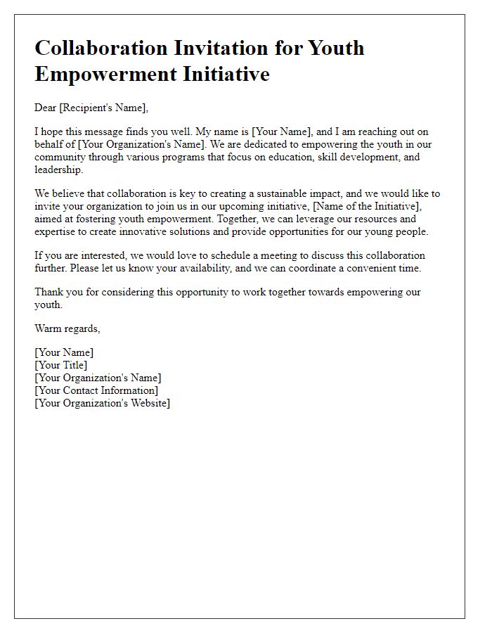 Letter template of collaboration invitation focusing on youth empowerment