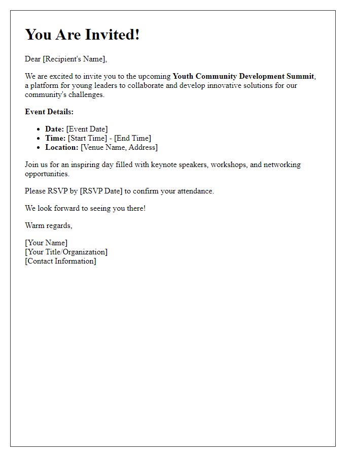 Letter template of event invitation for youth community development summit