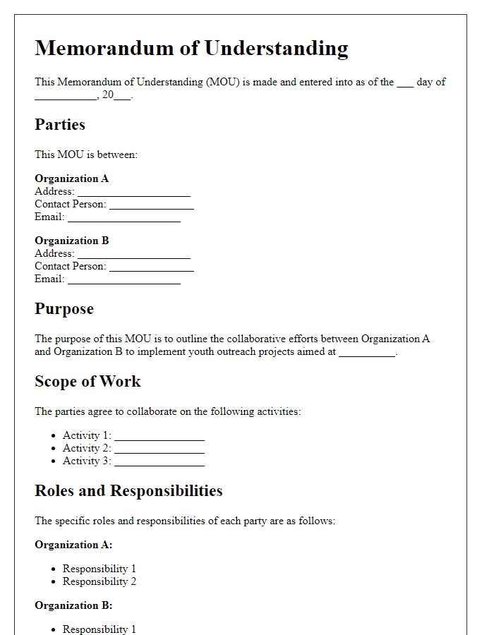 Letter template of memorandum of understanding for youth outreach projects