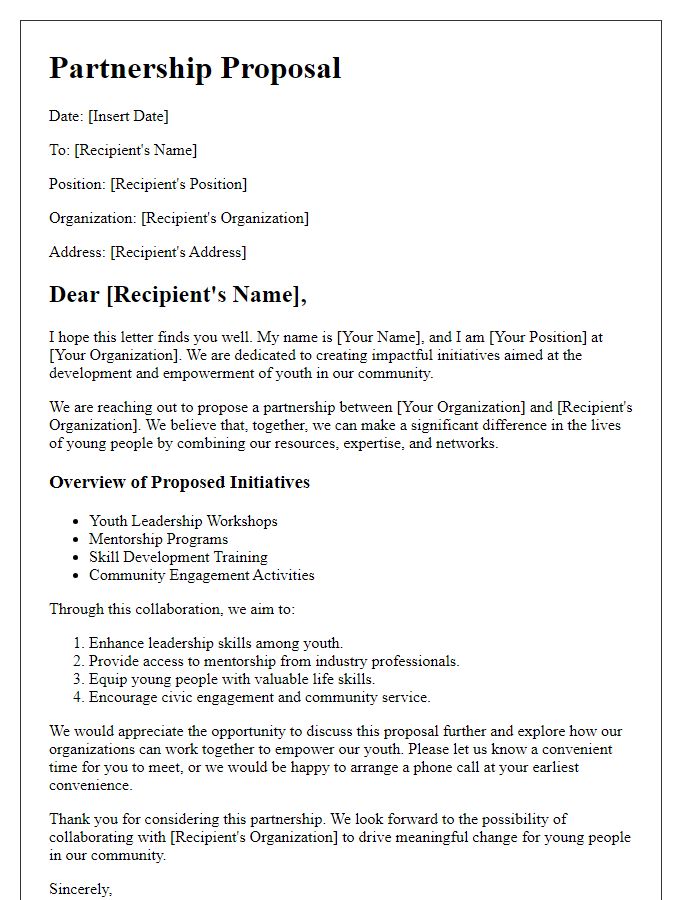 Letter template of partnership proposal for youth development initiatives