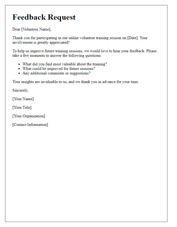 Letter template of feedback request post online volunteer training