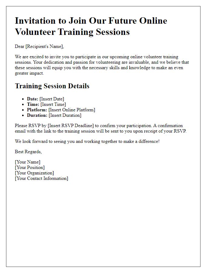 Letter template of invitation to join future online volunteer training sessions