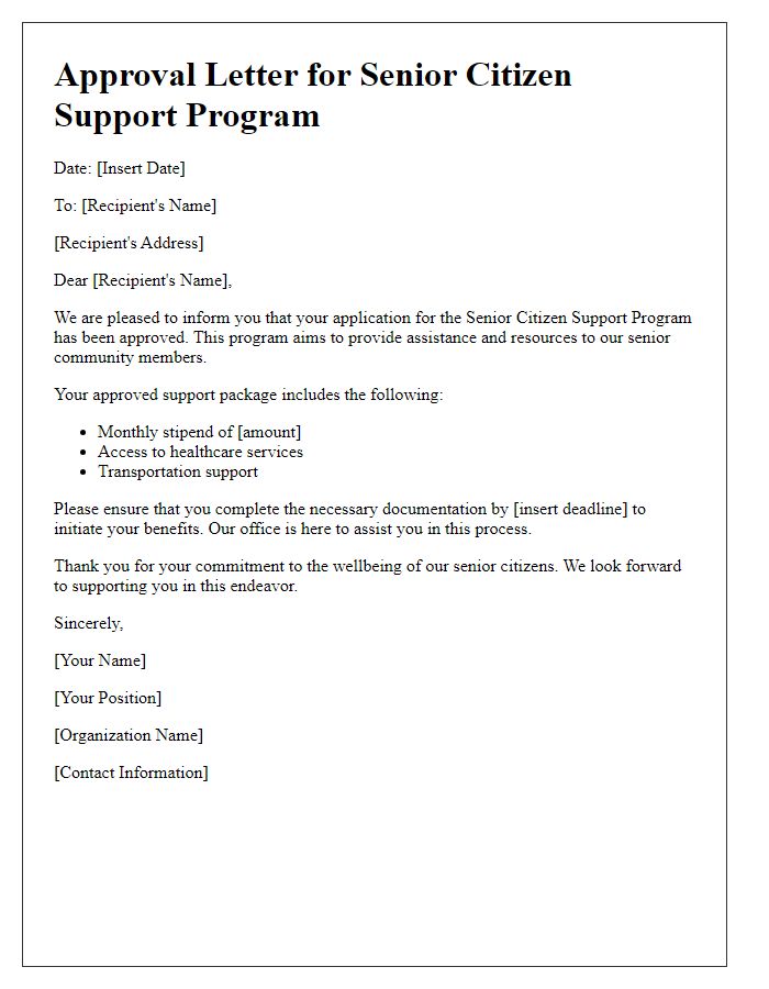 Letter template of approval for senior citizen support program