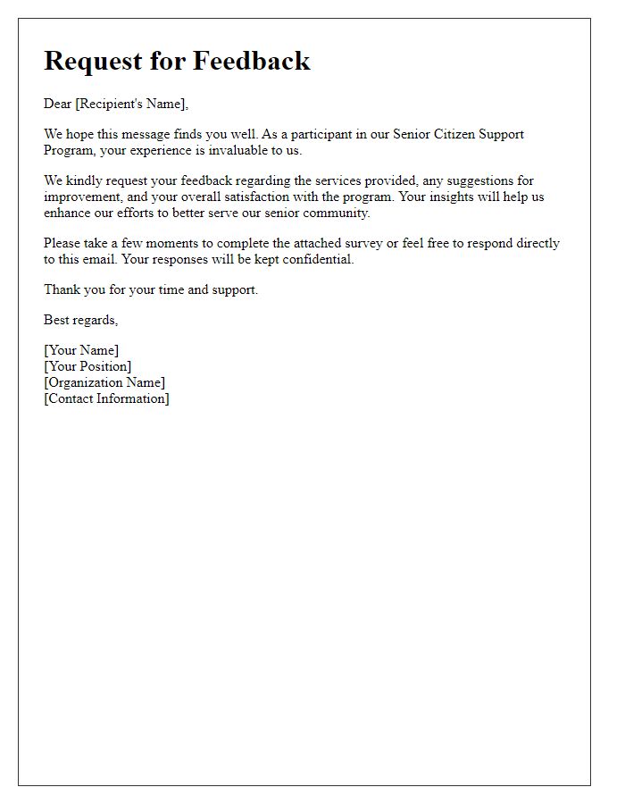 Letter template of feedback request for senior citizen support program