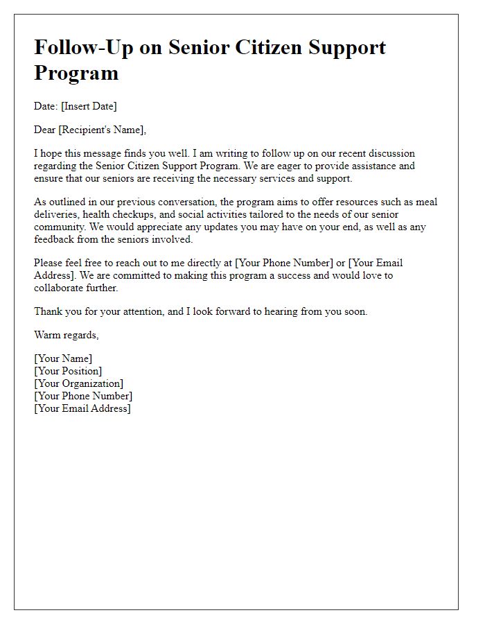 Letter template of follow-up for senior citizen support program