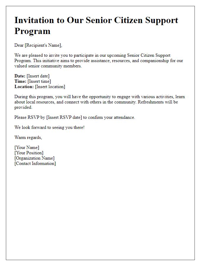 Letter template of invitation to senior citizen support program