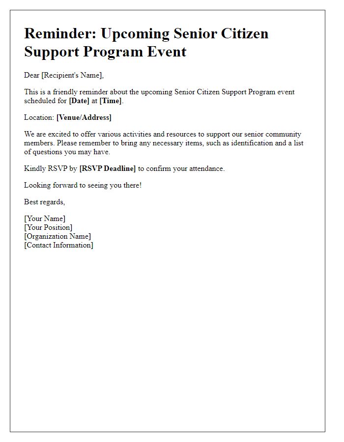 Letter template of reminder for senior citizen support program event