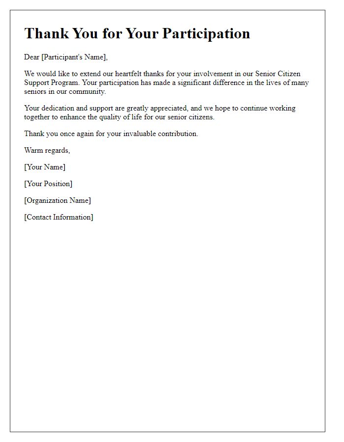 Letter template of thank you for participating in senior citizen support program