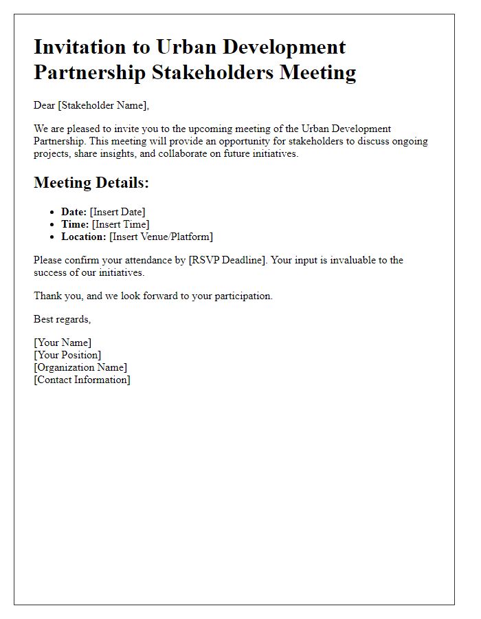 Letter template of meeting invitation for urban development partnership stakeholders.