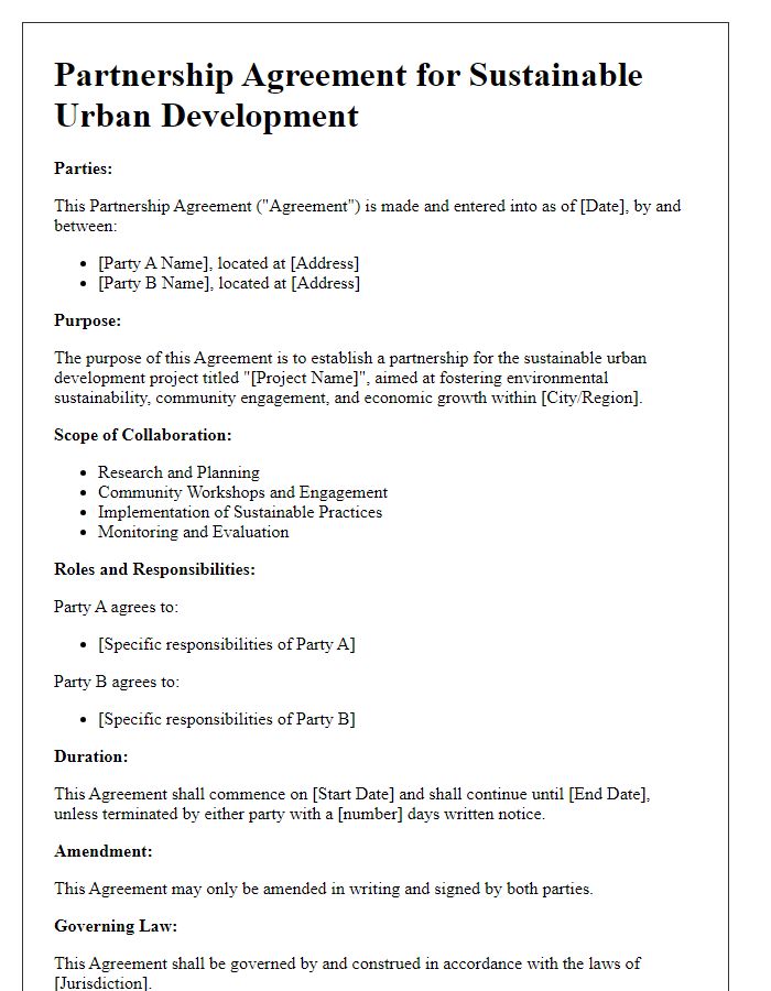 Letter template of partnership agreement for sustainable urban development.